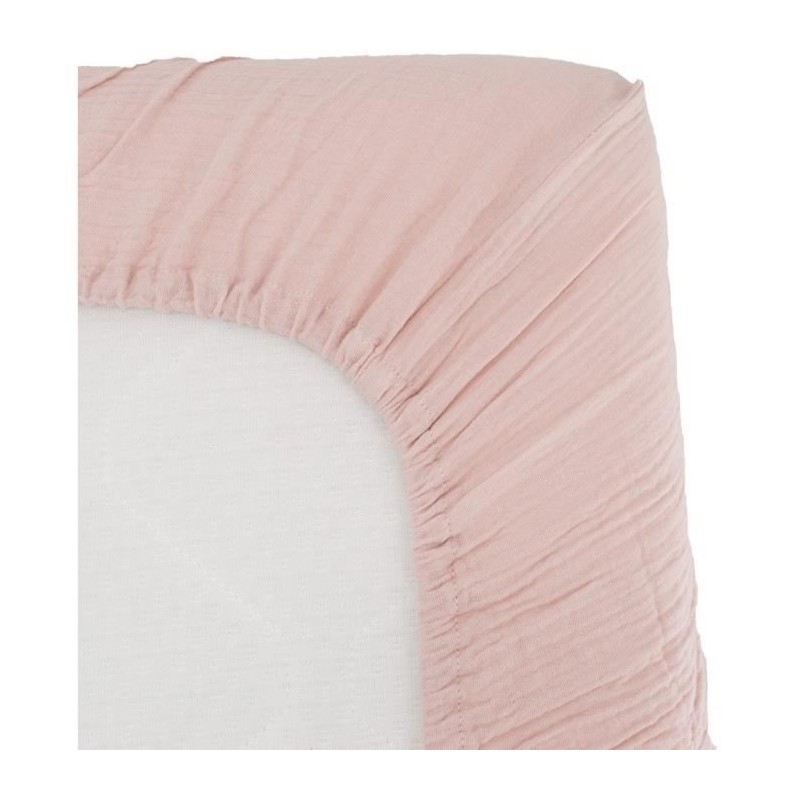 Fitted sheet - DOMIVA - 60x120 cm - Old pink - Cotton gauze