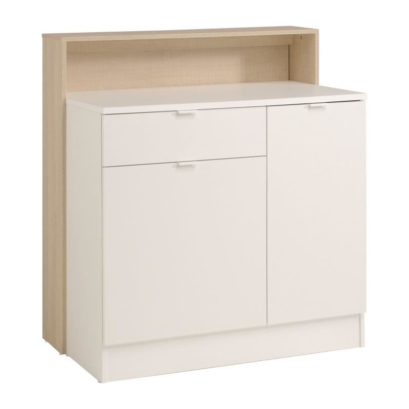 EKIPA Multifunktionsmöbel 2 Türen + 1 Schublade - Dekor Eiche hell und Weiß - L 104 x T 59 x 115 cm - EKY