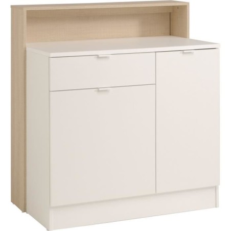 EKIPA Multifunktionsmöbel 2 Türen + 1 Schublade - Dekor Eiche hell und Weiß - L 104 x T 59 x 115 cm - EKY
