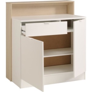 KEY - Meuble multifonctions - Module cuisine 2 portes 1 tiroir / Bar / Travail - 103,5 x 59 x 115 cm - Chene / Blanc - PARISOT