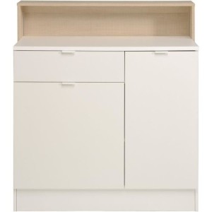 EKIPA Multifunktionsmöbel 2 Türen + 1 Schublade - Dekor Eiche hell und Weiß - L 104 x T 59 x 115 cm - EKY