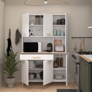 Buffet de cuisine - ESSENTIEL 2 - 120,1 x 40,3 x 182,6 cm - Blanc / Chene - PARISOT