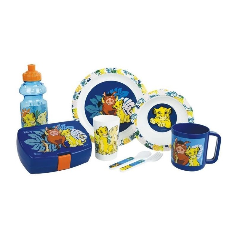 Disney The Lion King Tableware Set - FUN HOUSE - 006360 - Glass, Soup Plate, Flat Plate, Mug, Water Bottle, Snack Box Cutlery