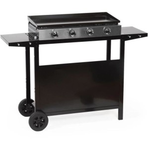GARDEN MAX Plancha gaz MERIDA - 4 feux - Sur chariot - 127 x 46,5 x 95 cm - Acier émaillé - Surface de cuisson: 75 x 35 cm - N