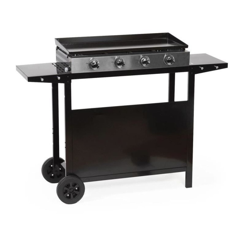 Gartenplancha Garden Max Merida - 4 Lichter - auf einem Wagen - Emaillierter Stahl - 75 x 35 cm - Schwarz