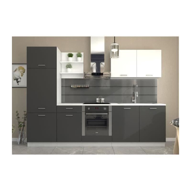 Küche komplett Prego - L 270 cm - Arbeitsplan 210 cm enthalten - grauer Graphit