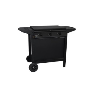 Barbecue a gaz + plancha - GRILL GARDEN - Noir - 3 brûleurs - Avec capot de protection - Allumage Piezo électrique