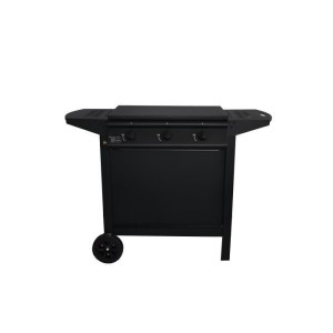 Barbecue a gaz + plancha - GRILL GARDEN - Noir - 3 brûleurs - Avec capot de protection - Allumage Piezo électrique