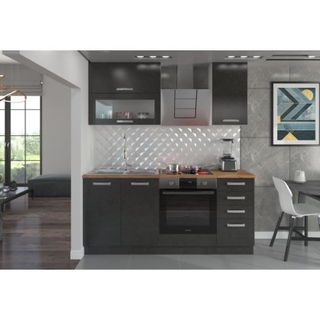 LASSEN Komplette Küche L 180 cm mit Backofenschrank und Arbeitsplatten - Matera Grey