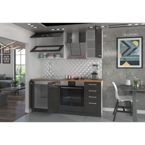 LASSEN Komplette Küche L 180 cm mit Backofenschrank und Arbeitsplatten - Matera Grey
