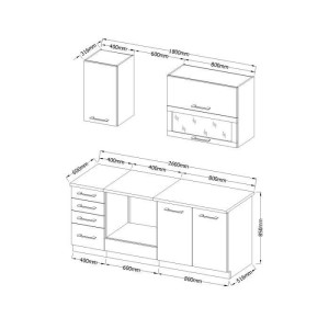 LASSEN Komplette Küche L 180 cm mit Backofenschrank und Arbeitsplatten - Matera Grey