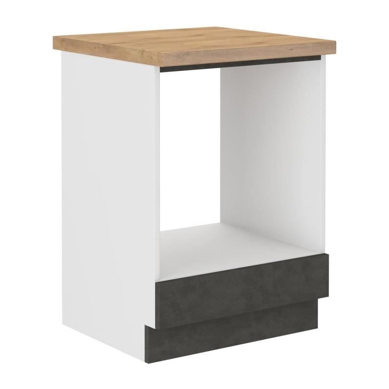 Unterschrank für Einbaubackofen mit Arbeitsplatte - Mattgrau - L 60 x T 51,6 x H 85 cm - LASSEN