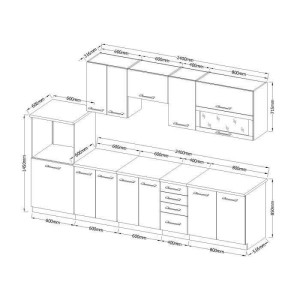 Vermietungsküche Komplett L 300 cm mit halben Column Ofen und Motorhaube - Dekor Chene Sonoma