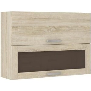 Verglaster Hochschrank mit 2 Kipptüren - B 80 x T 31,6 x H 72 - Sonoma Eiche Dekor - LASSEN