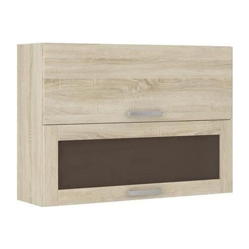 Verglaster Hochschrank mit 2 Kipptüren - B 80 x T 31,6 x H 72 - Sonoma Eiche Dekor - LASSEN