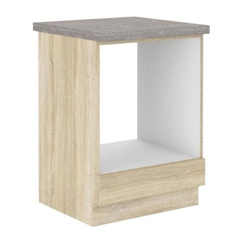 Low furniture for built -in oven with worktop - Sonoma chene decor - L 60 x D 51.6 x H 85 cm - LASSEN