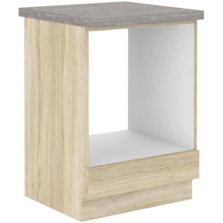 Low furniture for built -in oven with worktop - Sonoma chene decor - L 60 x D 51.6 x H 85 cm - LASSEN