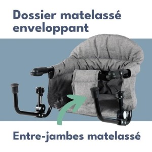 BAMBISOL Sitzerhöhung für den Tisch – Komfort-Rückenlehne – Abnehmbarer und maschinenwaschbarer Bezug – Mehrpunktbefest