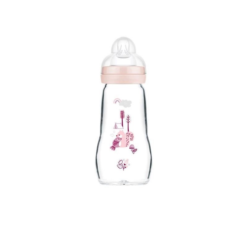 MAM BIB 1 AGE GLASS 260ML ROSE