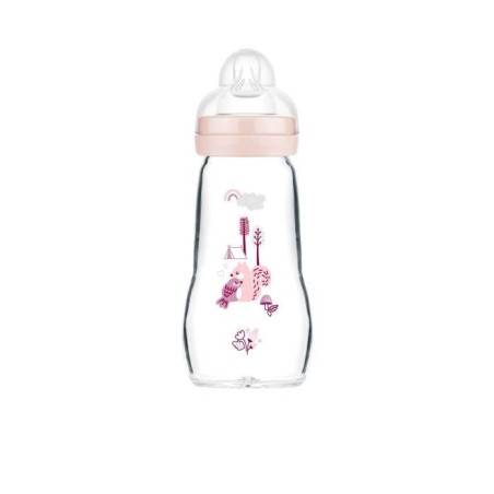 MAM Glass Bottle - 260ml - 0 to 6 Months - Teat Flow 2 - Pink