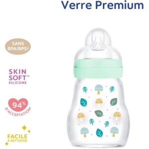 MAM Glass Babyflasche - 170ml - Blau - Trinksauger 1