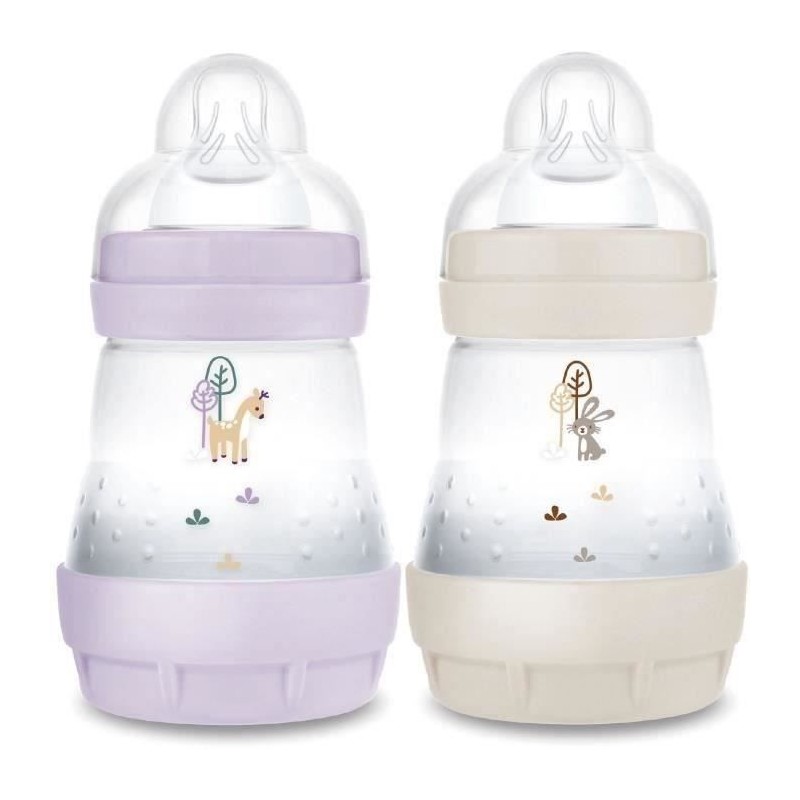 Set mit 2 Babyflaschen – MAM – Easy Start – Anti-Kolik – 160 ml – Flow 1 Sauger – Flieder + Sand