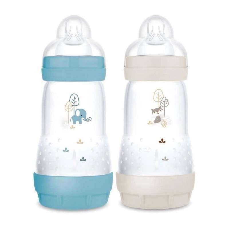 Set mit 2 Babyflaschen – MAM – Easy Start / Anti-Kolik – 260 ml – Flow 2 Sauger – Ozean + Sand