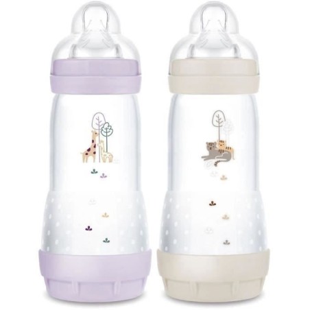 Set mit 2 Babyflaschen – MAM – Easy Start – Anti-Kolik – 320 ml – Flow 3 Sauger – Flieder + Sand