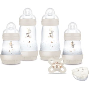 Coffret Naissance - MAM - 4 Biberons + 1 Sucette + 1 Boîte doseuse - Sable