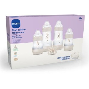 Coffret Naissance - MAM - 4 Biberons + 1 Sucette + 1 Boîte doseuse - Sable