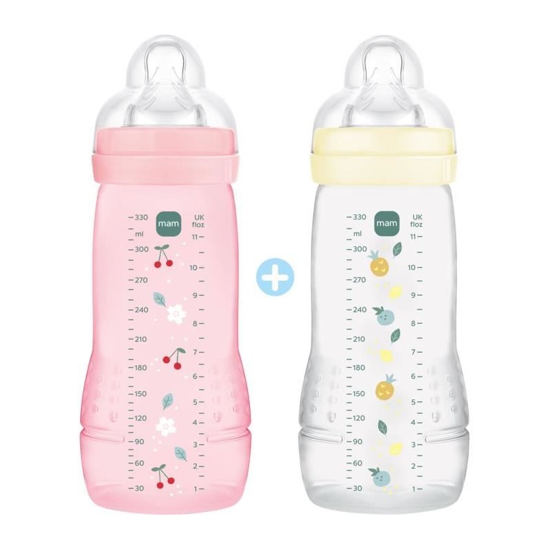 Set of 2 Bottles - MAM BABY - Easy Active - +6 months - 330 ml - X flow teat - Berry + Pearl