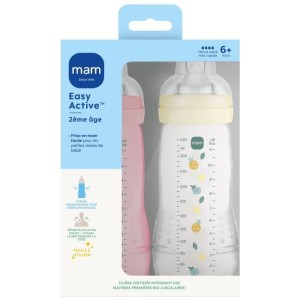 2er-Set Flaschen - MAM BABY - Easy Active - +6 Monate - 330 ml - X Flow-Sauger - Berry + Pearl