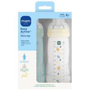 Set of 2 Bottles - MAM BABY - Easy Active - +6 months - 330 ml - X flow teat - Ice + Pearl