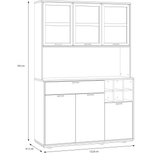 Buffet de cuisine - MANTEK - 122,8 x 41,5 x 183 cm - Chene / Noir - Style industriel - Eclairage LED inclus