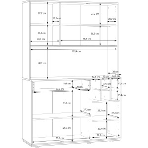 Buffet de cuisine - MANTEK - 122,8 x 41,5 x 183 cm - Chene / Noir - Style industriel - Eclairage LED inclus