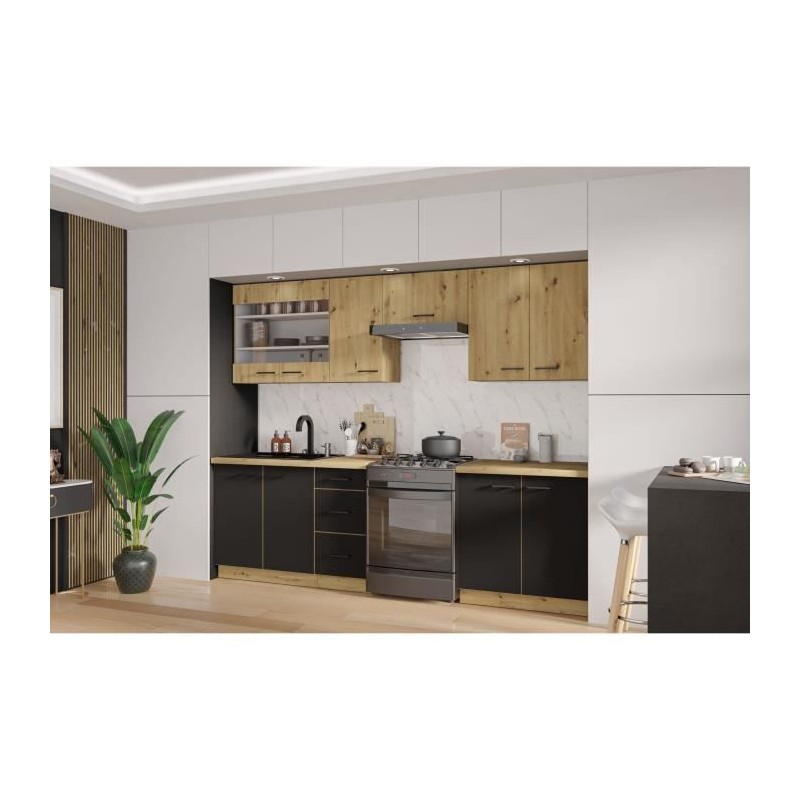 Komplette Küche – MODENA – 260 cm – Artisan-Eiche und Mattschwarz