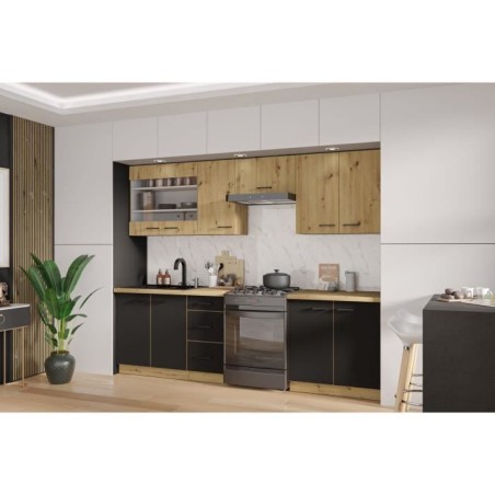 Komplette Küche – MODENA – 260 cm – Artisan-Eiche und Mattschwarz