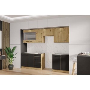 Komplette Küche – MODENA – 260 cm – Artisan-Eiche und Mattschwarz