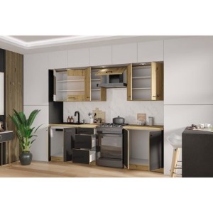 Komplette Küche – MODENA – 260 cm – Artisan-Eiche und Mattschwarz