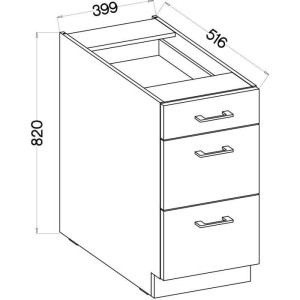 MODENA - Meuble bas casserolier - 3 tiroirs - 40 x 52 x 82 cm - Chene artisan / Noir mat - Plan de travail non inclus