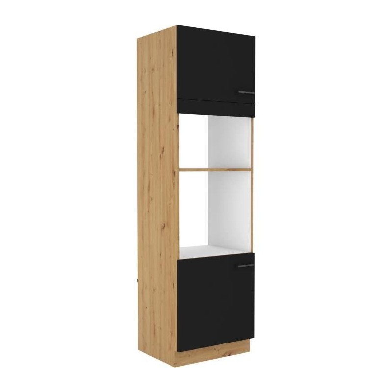 MODENA - Colonne four micro-ondes - 2 portes - 60 x 57 x 210 cm - Chene artisan / Noir mat