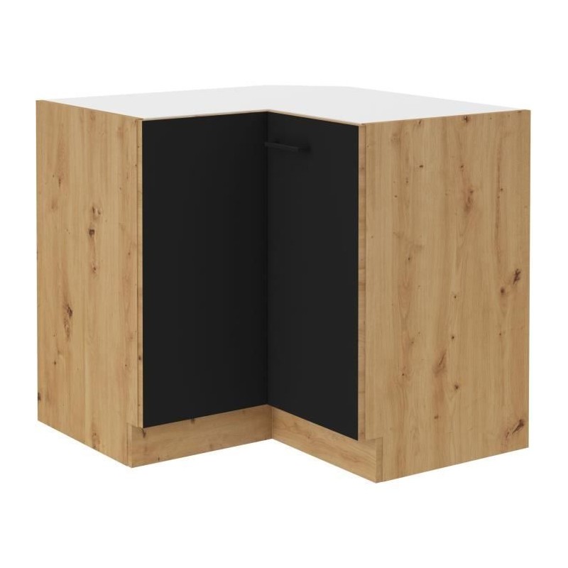 MODENA - Meuble bas d'angle - 2 portes - 89 x 89 x 82 cm - Chene artisan / Noir mat - Plan de travail non inclus