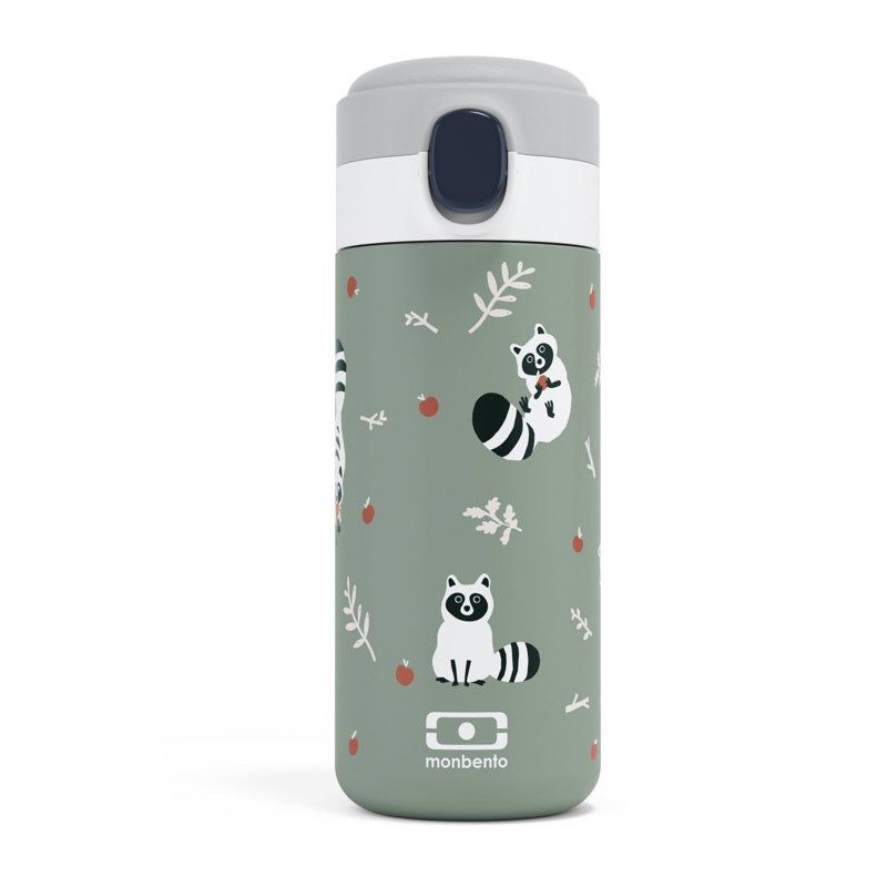 Isolierte Trinkflasche mit Trinkverschluss – MONBENTO – Kinder – Schnellverschluss – Pop Raccoon