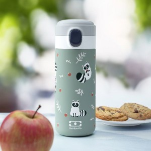 Isolierte Trinkflasche mit Trinkverschluss – MONBENTO – Kinder – Schnellverschluss – Pop Raccoon