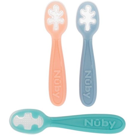 3er-Set Babylöffel – NUBY – Silikon – ab 6 Monaten – Rosa/Blau/Grün