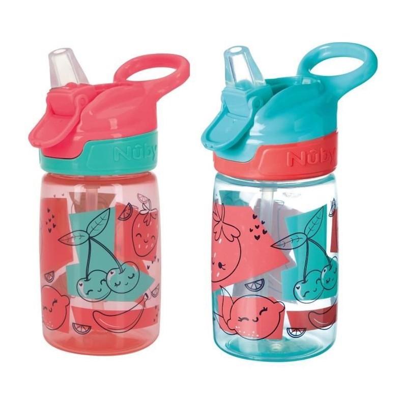 NUBY Incredible Gulp 2er-Pack 360 ml Erdbeer-Wasserflaschen