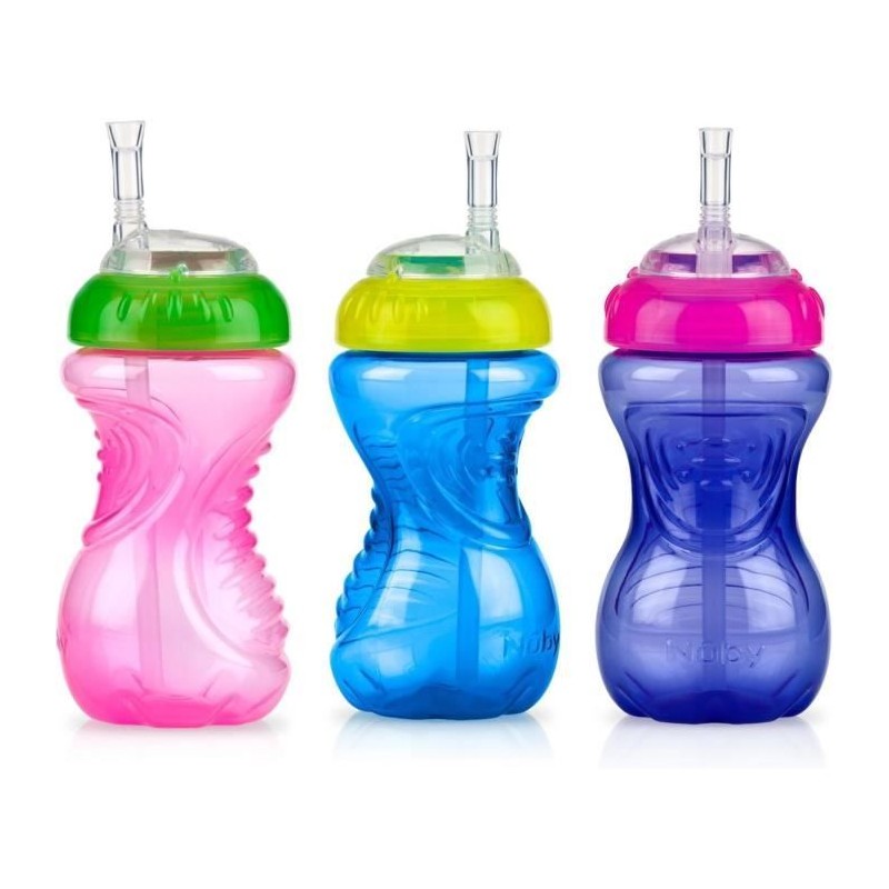 NUBY 3er-Pack auslaufsichere Becher mit flexiblen Strohhalmen – Mädchen