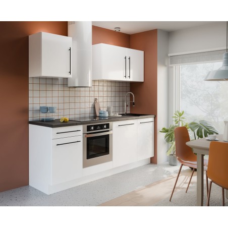 NOVACOOL – Komplette Küchenzeile – Mattweiß/Grau – 220 x 60 x 204 cm – Inkl. Arbeitsplatte