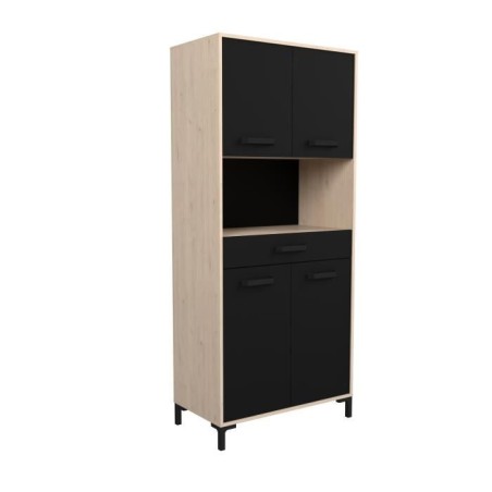 Werksküchenbuffet - Chene und Black Decor - 2 Türen + 1 Schublade - Modular - L 80 x D 43,3 x H 185 cm