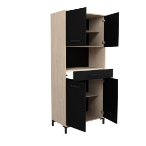 Werksküchenbuffet - Chene und Black Decor - 2 Türen + 1 Schublade - Modular - L 80 x D 43,3 x H 185 cm